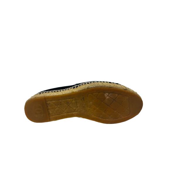 CHANEL Navy Blue Velvet CC Logo Cap Toe Espadrilles Monogram Flats Size 37 US 7 - Picture 3 of 9